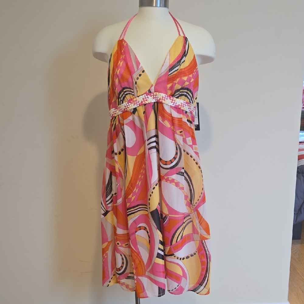 Vibrant Coral and Pink Halter Dress